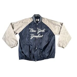 Vintage Genuine Merchandise NY Yankees Jacket Mens 2XL Navy Blue Y2K Snap Button